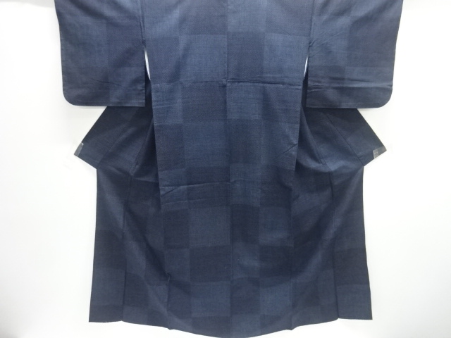 JAPANESE KIMONO / HITOE / SATSUMA-COTTON / WOVEN ICHIMATSU PATTERN 
